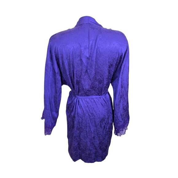 VICTORIAS SECRET Luxe Satin Jacquard Lace Inset Robe Size M L Royal Purple Belt - Picture 7 of 10